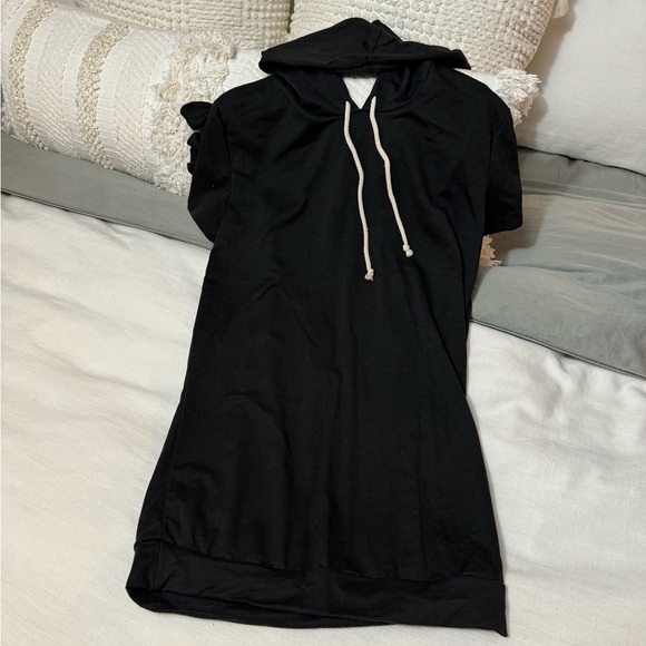 Black Terry Open Back Hooded Mini Sun Dress | Small - Picture 12 of 13